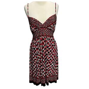 City Triangles Y2K Babydoll Dress L Red Black Geometric Stretch Coquette Retro